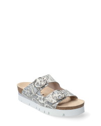 White Snake Leather Flat Sandals