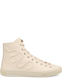 White Snake Leather High Top Sneakers
