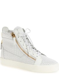White Snake Leather High Top Sneakers
