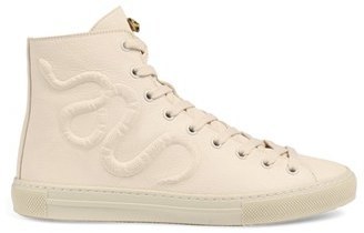 gucci leather high top with snake white