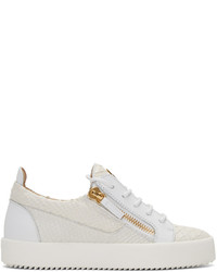 White Snake Leather Low Top Sneakers