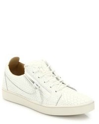 White Snake Leather Low Top Sneakers