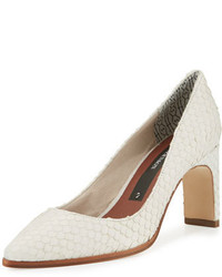 White Snake Leather Pumps