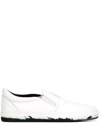 White Snake Leather Slip-on Sneakers
