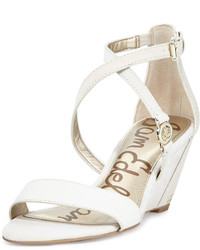 White Snake Leather Wedge Sandals