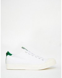 Asos Lace Up Sneakers In White Canvas With Toe Cap And Tongue Tab