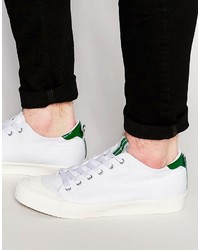 Asos Lace Up Sneakers In White Canvas With Toe Cap And Tongue Tab