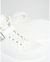 Asos Brand High Top Sneakers In White With Strap