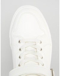 Asos Brand High Top Sneakers In White With Strap