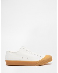 Asos Brand Lace Up Sneakers In Off White With Gum Sole