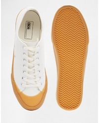 Asos Brand Lace Up Sneakers In Off White With Gum Sole