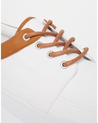 Asos Brand Lace Up Sneakers In White Canvas