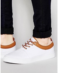 Asos Brand Lace Up Sneakers In White Canvas