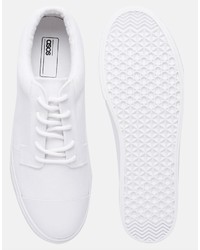 Asos Brand Lace Up Sneakers In White Canvas With Toe Cap