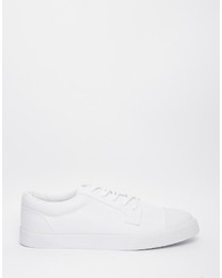 Asos Brand Lace Up Sneakers In White Canvas With Toe Cap