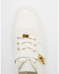 Asos Brand Lace Up Sneakers In White With Gold Clasps