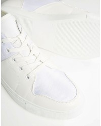 Asos Brand Mid Top Sneakers In White With Neoprene