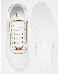 Asos Brand Sneakers In White With Gold Detailing
