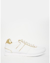 Asos Brand Sneakers In White With Gold Detailing