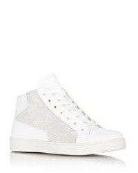 Prada Geometric Pattern Perforated Mid Top Sneakers White