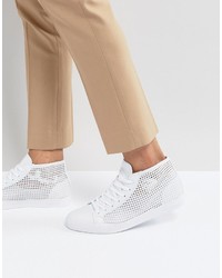 Asos Lace Up Sneakers In White With Square Perforation