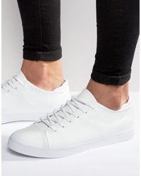 Asos Lace Up Sneakers In White With Toe Cap