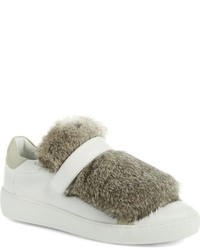 Moncler Lucie Scarpa Genuine Rabbit Fur Trim Sneaker