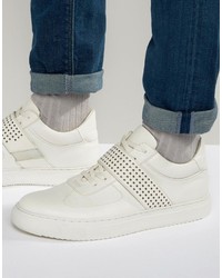 Asos Mid Top Sneakers In White With Perforated Strap