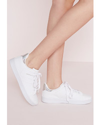 Missguided Silver Tab Tennis Sneakers White