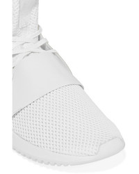 adidas Originals Tubular Defiant Faux Leather Trimmed Stretch Knit Sneakers White