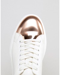 Asos Sneakers In White With Copper Metallic Toe Cap