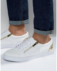 Asos Sneakers In White With Gold Zip