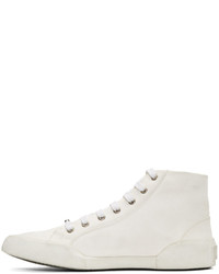 Lanvin White Distressed Canvas Mid Top Sneakers