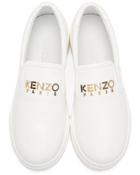 Kenzo White Faux Leather Logo Sneakers