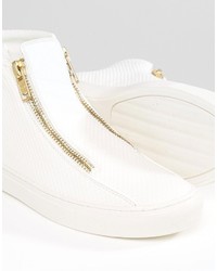 Asos Zip Sneakers In White Pyramid With Chunky Sole
