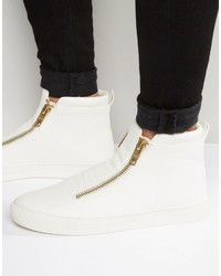 Asos Zip Sneakers In White Pyramid With Chunky Sole