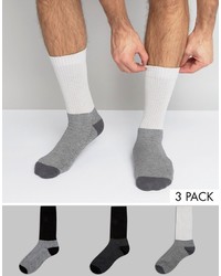 Asos Boot Socks In Monochrome With Long Rib 3 Pack