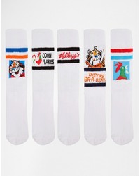 Asos Brand Tube Style Socks 5 Pack With Kelloggs Cereal Design
