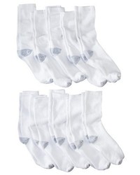 Hanes Premium Premium Extended Sized 10pk Crew Socks White