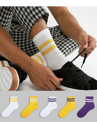 ASOS DESIGN Short Sports Style Socks In Yellow Purple 5 Pack