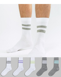 ASOS DESIGN Sports Style Socks In Summer Weight In White Grey With Faded Stripes 5 Pack