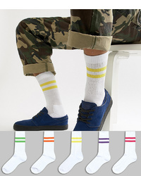 ASOS DESIGN Sports Style Socks With Bright Stripes In White 5 Pack