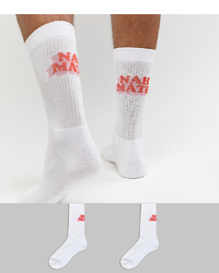 ASOS DESIGN Sports Style Socks With Nah Mate Slogan 2 Pack