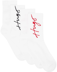 Hugo Two Pack White Handwritten Socks