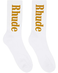 Rhude White Tan Logo Socks