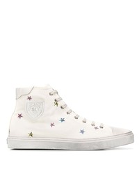 White Star Print Canvas High Top Sneakers
