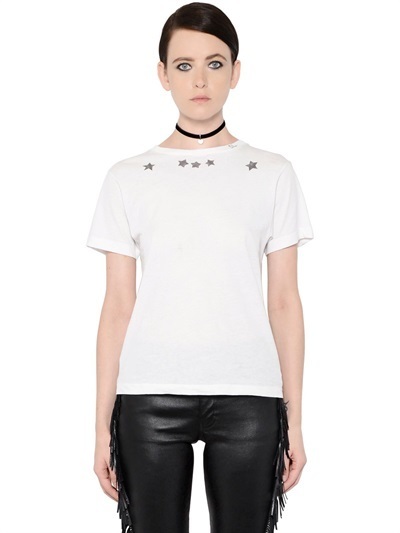 Saint Laurent Stars Printed Cotton Jersey T Shirt, $345