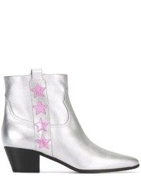 White Star Print Leather Ankle Boots