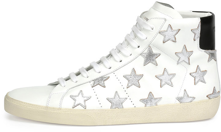Saint Laurent Leather High Top Sneaker With Metallic Stars White, $695 ...