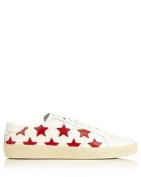 White Star Print Leather Low Top Sneakers